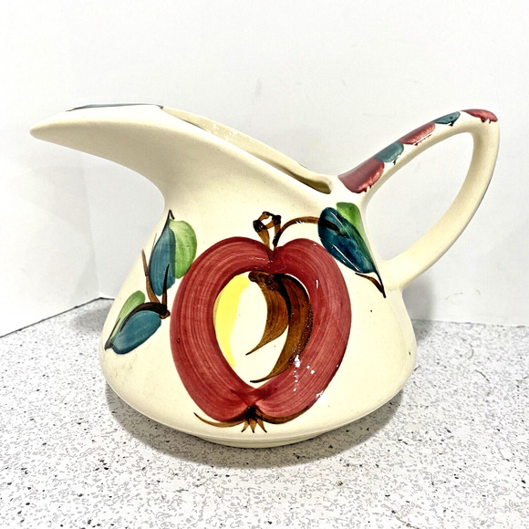 Vintage Purinton Pottery Apple Pattern 28 fl oz pitcher ice lip 1940s kitchen - Picture 1 of 12